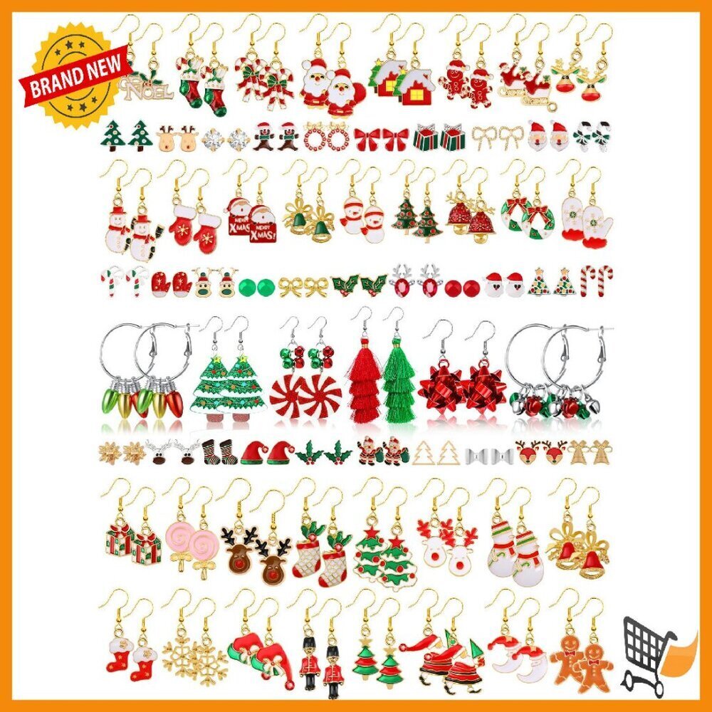 70 Pairs Christmas Earrings Set Holiday Dangle Stud Jewelry Gift